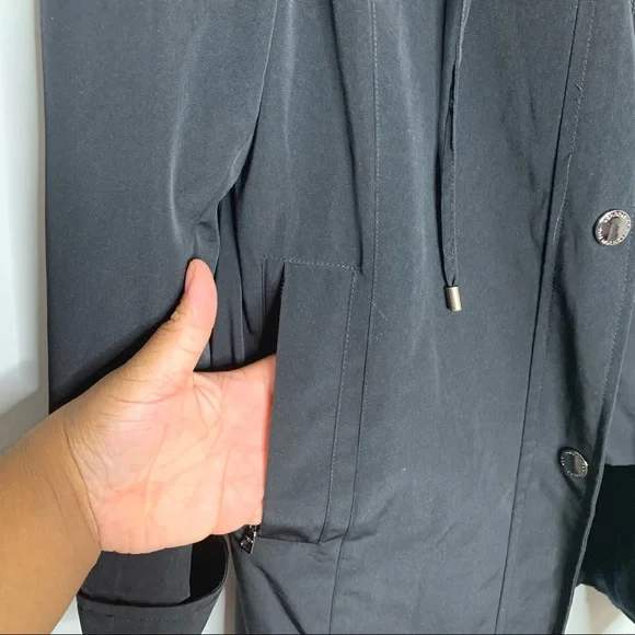 London Fog Women Black Layered Trench Coat with Hood Size Small - Picture 7 of 9